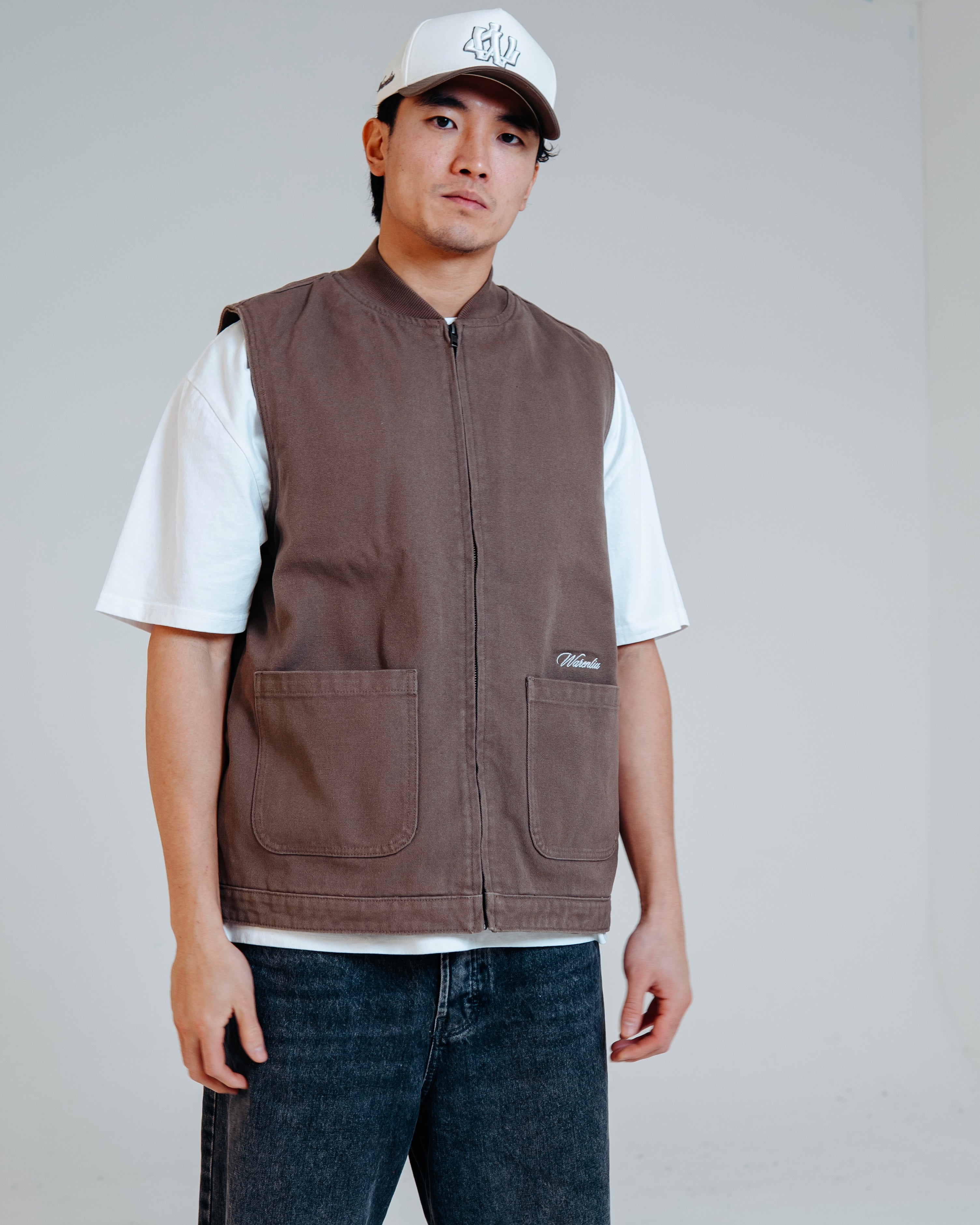 gilet リメイク　ガウン WALNUT CANVAS FIELD GILET – WARENLIU
